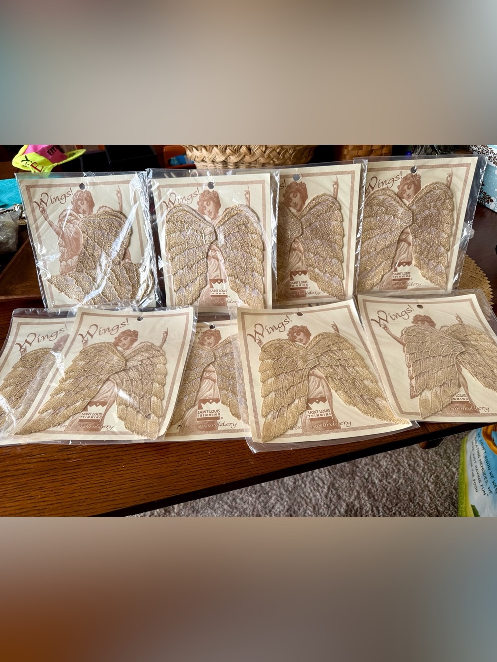 9X Vintage Angel Wings Embroidered 1996 Saint Louis Trimming NEW Craft Copper
